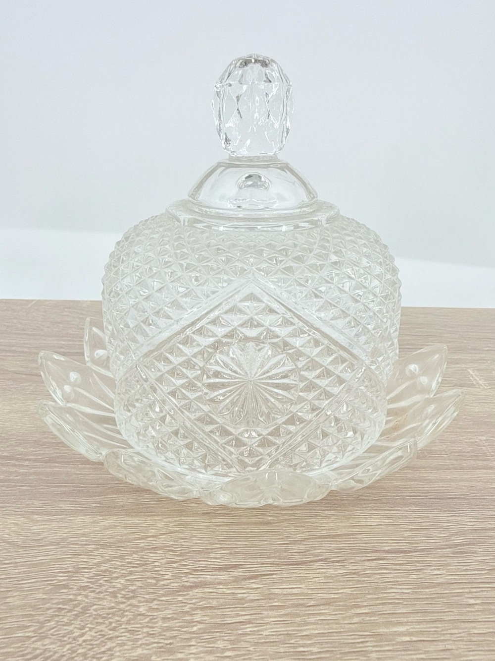 Vintage Fostoria for Avon Butter Bell Dish with Lid Cut Glass Diamond Pattern